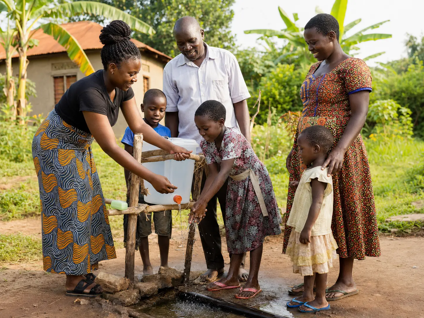 A family and community volunteer taking part in a WASH activity
